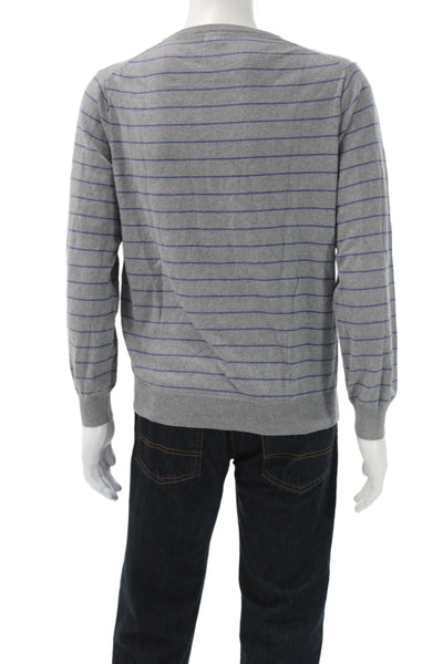 J Crew Mens Gray Striped Cotton Crew Neck Pullover Sweater Long Sleeve Size L