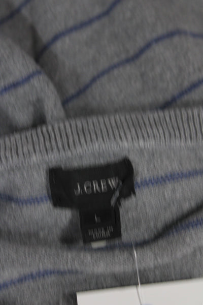J Crew Mens Gray Striped Cotton Crew Neck Pullover Sweater Long Sleeve Size L