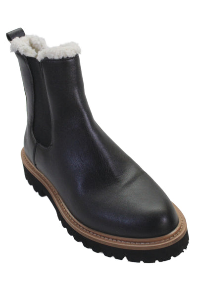 J Crew Womens Leather Fuzzy Lined Ankle Boots Shoes Black Size 6.5