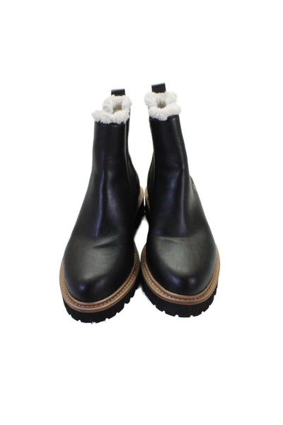J Crew Womens Leather Fuzzy Lined Ankle Boots Shoes Black Size 6.5