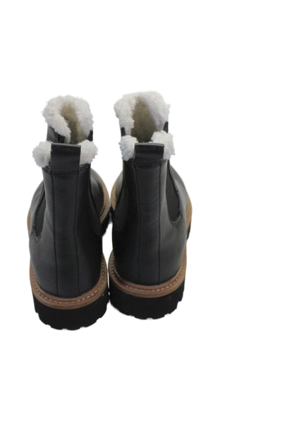 J Crew Womens Leather Fuzzy Lined Ankle Boots Shoes Black Size 6.5