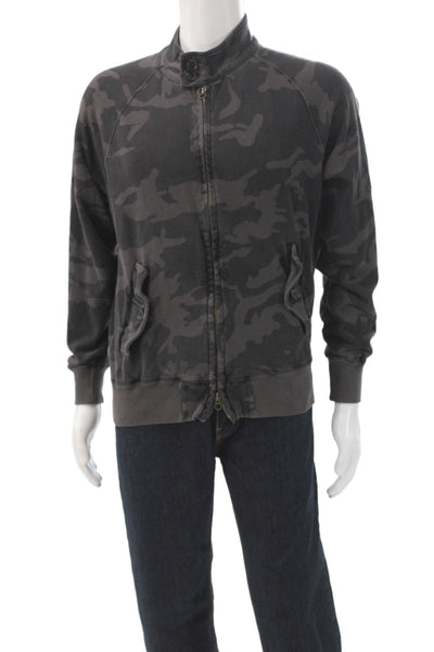 Champion Mens Full Zip Camo Cotton Sweatshirt Gray Mock Neck Size L
