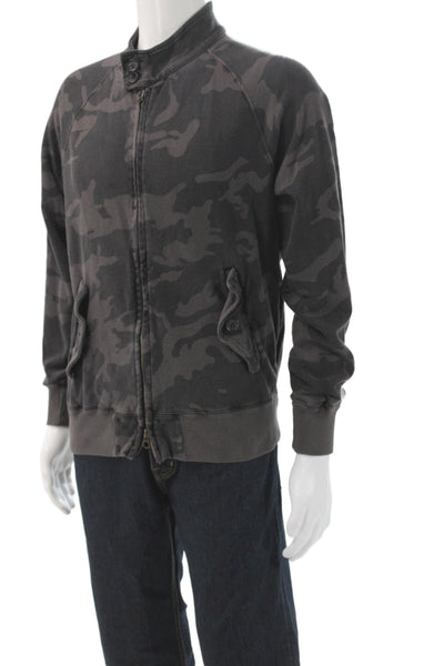 Champion Mens Full Zip Camo Cotton Sweatshirt Gray Mock Neck Size L