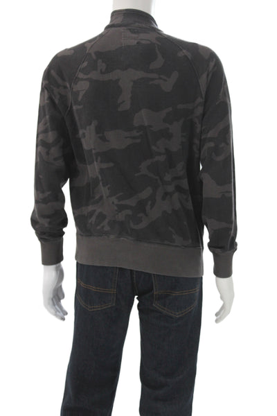 Champion Mens Full Zip Camo Cotton Sweatshirt Gray Mock Neck Size L
