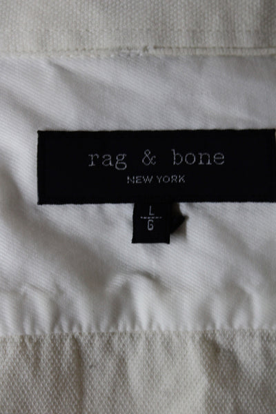 Rag & Bone Mens Long Sleeves Button Down Shirt Off White Cotton Size Large