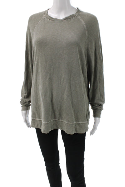 James Perse Women Pullover Cotton Crew Neck Long Sleeve Green Sweatshirt Size 0
