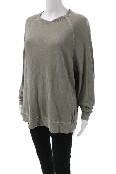 James Perse Women Pullover Cotton Crew Neck Long Sleeve Green Sweatshirt Size 0