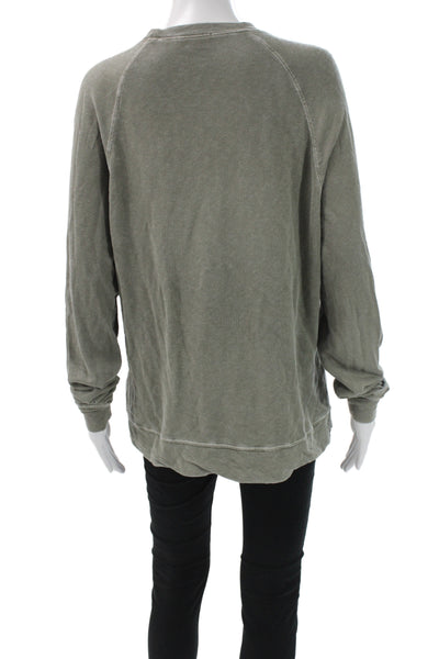 James Perse Women Pullover Cotton Crew Neck Long Sleeve Green Sweatshirt Size 0