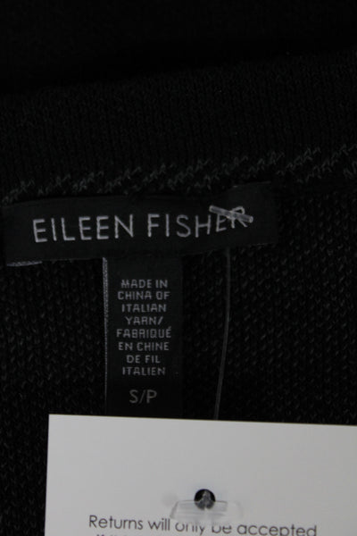 Eileen Fisher Women Tunic Black Linen Check Round Neck Short Sleeve Size S