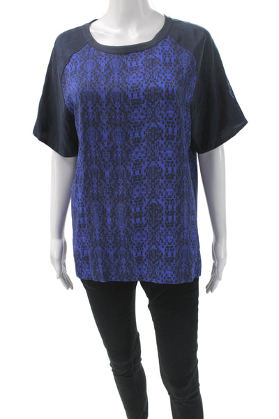 Vince Women 100% Silk Geometric Round Neck Short Sleeve Blouse Size S