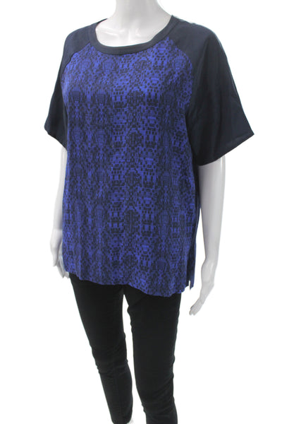 Vince Women 100% Silk Geometric Round Neck Short Sleeve Blouse Size S
