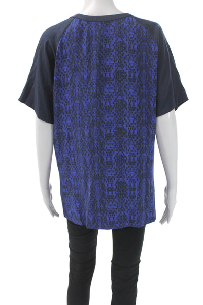 Vince Women 100% Silk Geometric Round Neck Short Sleeve Blouse Size S