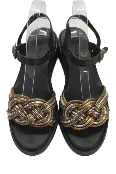 Caron Callahan Womens Metallic Ankle Strap Platform Sandals Black Size 38 8
