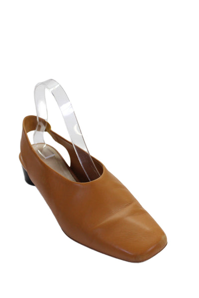 Everlane Womens Leather Square Toe Slingback Kitten Heels Orange Size 7.5