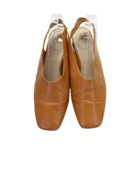 Everlane Womens Leather Square Toe Slingback Kitten Heels Orange Size 7.5