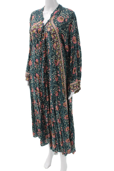 Spiritual Gangster Womens Maxi Dress Multicolor Floral V-Neck Long Sleeve Size S