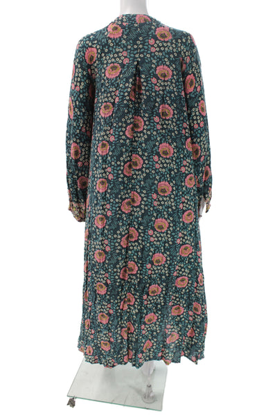 Spiritual Gangster Womens Maxi Dress Multicolor Floral V-Neck Long Sleeve Size S