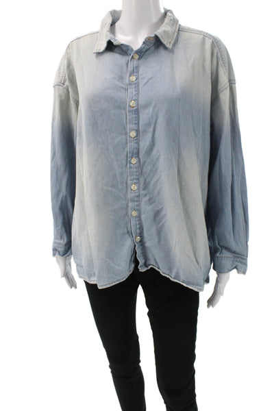 The Great Women Basic Button-Up Blue Cotton Collared Mid-Calf Dress Size 1