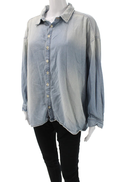The Great Women Basic Button-Up Blue Cotton Collared Mid-Calf Dress Size 1