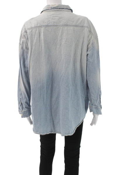 The Great Women Basic Button-Up Blue Cotton Collared Mid-Calf Dress Size 1