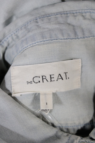 The Great Women Chambray Button-Up Collared Long Sleeve Top Blue Size 1