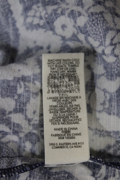 The Great Womens Floral Cotton High Neck Long Sleeve Basic Blouse Blue Size 2