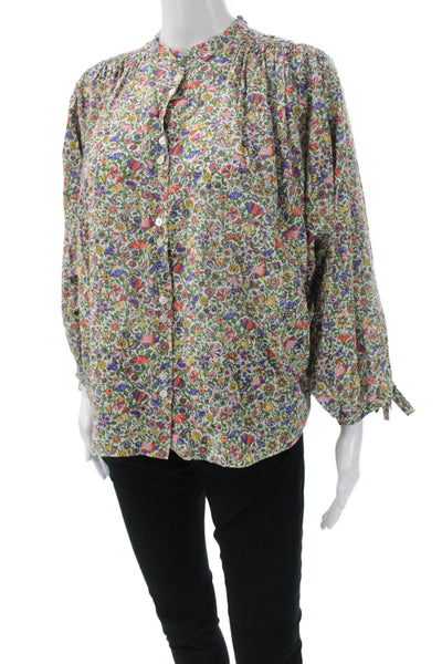 Doen Women Basic Floral Cotton Collared Button Up Long Sleeve Multicolor Size S