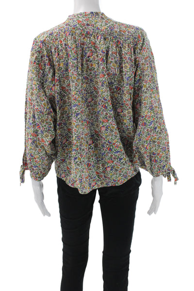 Doen Women Basic Floral Cotton Collared Button Up Long Sleeve Multicolor Size S