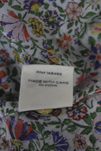 Doen Women Basic Floral Cotton Collared Button Up Long Sleeve Multicolor Size S