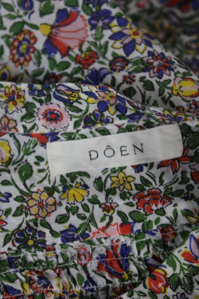 Doen Women Basic Floral Cotton Collared Button Up Long Sleeve Multicolor Size S