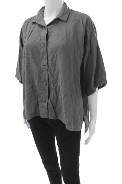 Everlane Womens Basic Gray Tencel Collared Short Sleeve Button-Up Size M