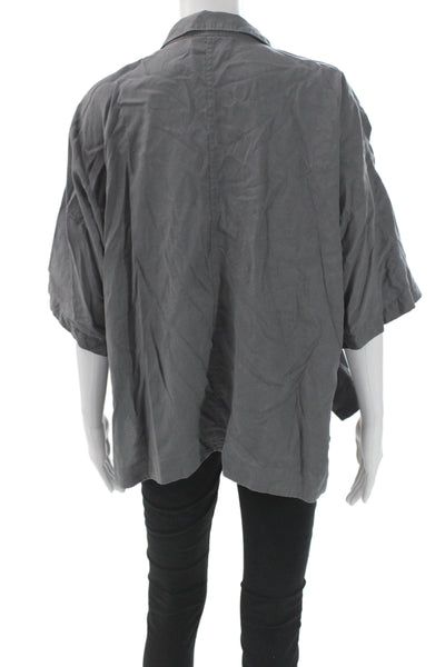 Everlane Womens Basic Gray Tencel Collared Short Sleeve Button-Up Size M