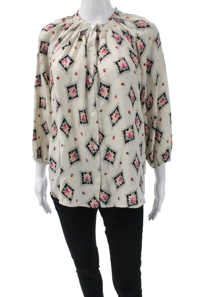 Tucker Women Silk Floral Blouse 3/4 Sleeve Multicolor Size S
