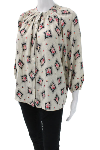 Tucker Women Silk Floral Blouse 3/4 Sleeve Multicolor Size S