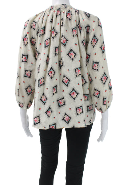 Tucker Women Silk Floral Blouse 3/4 Sleeve Multicolor Size S