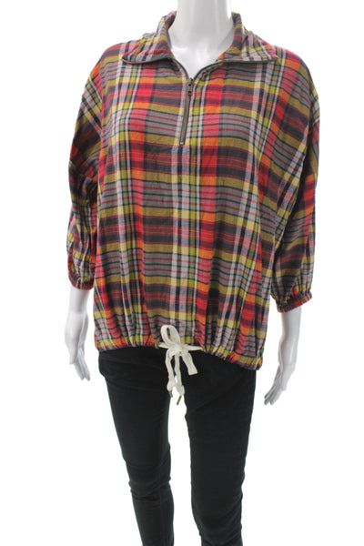 The Great Womens Collared Plaid Cotton Basic Blouse Pullover 3/4 Sleeve Size 1