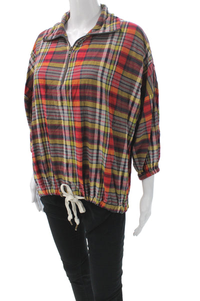The Great Womens Collared Plaid Cotton Basic Blouse Pullover 3/4 Sleeve Size 1