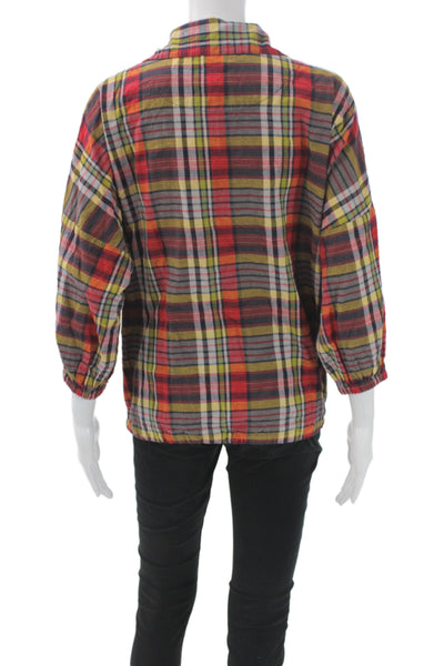 The Great Womens Collared Plaid Cotton Basic Blouse Pullover 3/4 Sleeve Size 1
