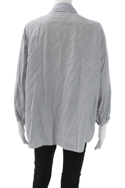 The Great Women Tunic Button Up Collared Striped Cotton Long Sleeve Blue Size 1