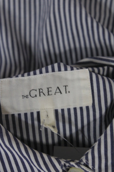 The Great Women Tunic Button Up Collared Striped Cotton Long Sleeve Blue Size 1