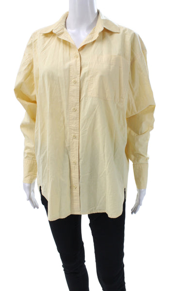 Apiece Apart Womens Button-Up Top Yellow Cotton Long Sleeve Collared Size M