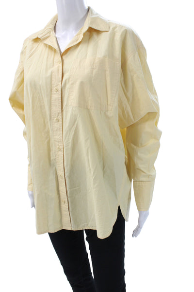 Apiece Apart Womens Button-Up Top Yellow Cotton Long Sleeve Collared Size M