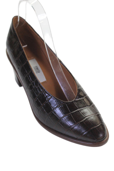 Miista Womens Embossed Leather Slip On Heels Brown Size 38 8