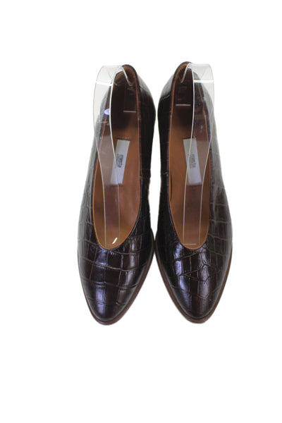 Miista Womens Embossed Leather Slip On Heels Brown Size 38 8