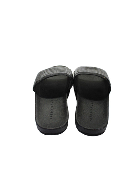 Freda Salvador Womens Croc Embossed Slide On Sandals Black Size 8
