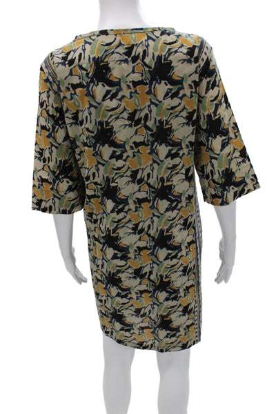 Designer Womens Shift Dress Floral Multicolor Cotton Scoop Half Sleeve Size 1