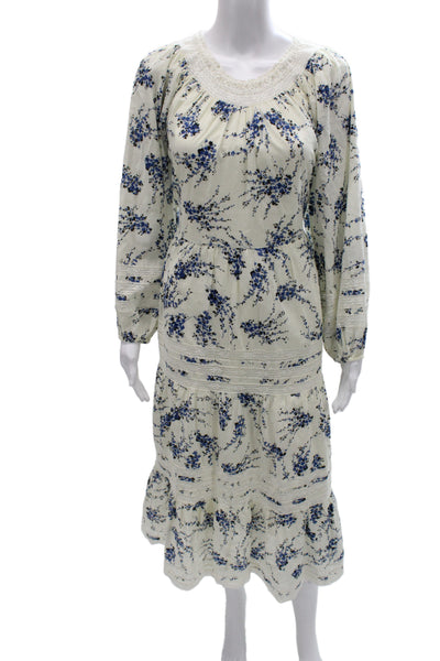 The Great Womens Maxi Floral Cotton Dress Ivory Long Sleeve Size 3