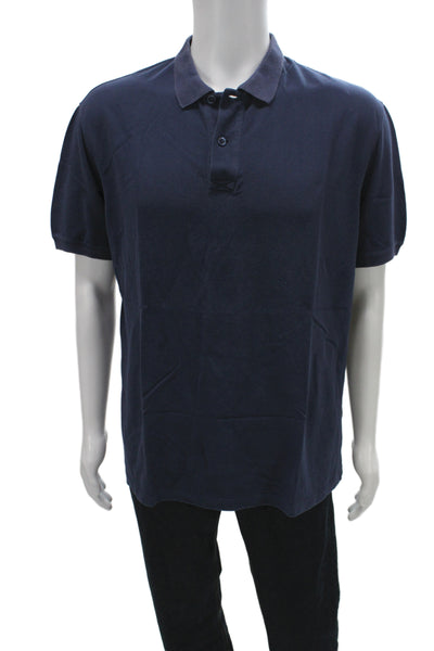 Brunello Cucinelli Mens Short Sleeve Collared Knit Polo Shirt Navy Size IT 56