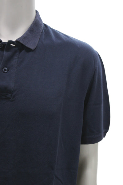 Brunello Cucinelli Mens Short Sleeve Collared Knit Polo Shirt Navy Size IT 56