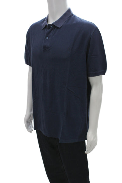 Brunello Cucinelli Mens Short Sleeve Collared Knit Polo Shirt Navy Size IT 56